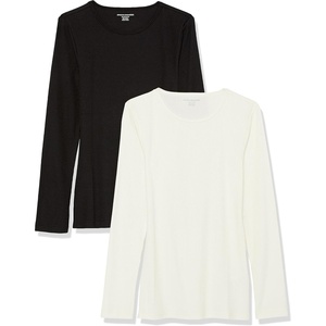 image:imageAmazon Essentials Womens SlimFit Long Sleeve Rib Knit Crew Neck Top Pack of 2BlackOffwhite