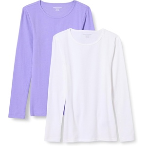 image:imageAmazon Essentials Womens SlimFit Long Sleeve Rib Knit Crew Neck Top Pack of 2LavenderWhite