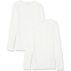 image:imageAmazon Essentials Womens SlimFit Long Sleeve Rib Knit Crew Neck Top Pack of 2White
