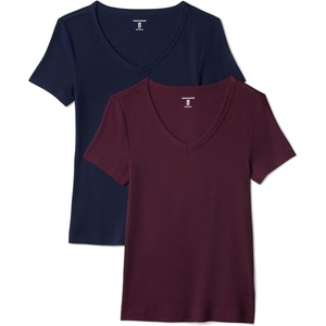 image:imageAmazon Essentials Womens SlimFit ShortSleeve VNeck TShirtBurgundyNavy