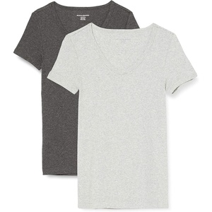 image:imageAmazon Essentials Womens SlimFit ShortSleeve VNeck TShirtCharcoal HeatherLight Grey Heather
