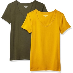 image:imageAmazon Essentials Womens SlimFit ShortSleeve VNeck TShirtGoldOlive