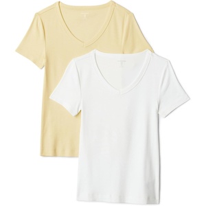 image:imageAmazon Essentials Womens SlimFit ShortSleeve VNeck TShirtPastel YellowWhite