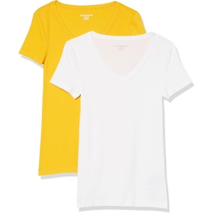 image:imageAmazon Essentials Womens SlimFit ShortSleeve VNeck TShirtWhiteLemon Yellow