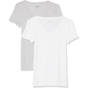 image:imageAmazon Essentials Womens SlimFit ShortSleeve VNeck TShirtWhiteLight Heather Grey