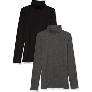 image:imageAmazon Essentials Womens SlimFit Stretchy Layering Long Sleeve Knit Rib Turtleneck Top Available in Plus Size Pack of 2BlackCharcoal Heather