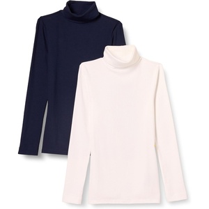 image:imageAmazon Essentials Womens SlimFit Stretchy Layering Long Sleeve Knit Rib Turtleneck Top Available in Plus Size Pack of 2NavyWhite