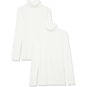 image:imageAmazon Essentials Womens SlimFit Stretchy Layering Long Sleeve Knit Rib Turtleneck Top Available in Plus Size Pack of 2White