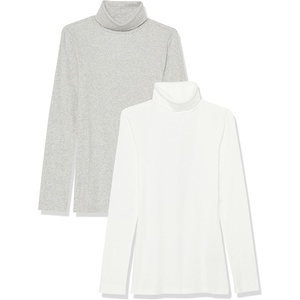 image:imageAmazon Essentials Womens SlimFit Stretchy Layering Long Sleeve Knit Rib Turtleneck Top Available in Plus Size Pack of 2WhiteGrey
