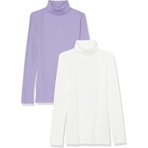 image:imageAmazon Essentials Womens SlimFit Stretchy Layering Long Sleeve Knit Rib Turtleneck Top Available in Plus Size Pack of 2WhitePurple