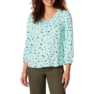 image:imageAmazon Essentials womens 34 Sleeve Button Popover Shirt LooseFit VNeck BlouseAqua Poppy