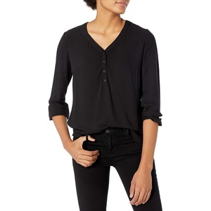 image:imageAmazon Essentials womens 34 Sleeve Button Popover Shirt LooseFit VNeck BlouseBlack