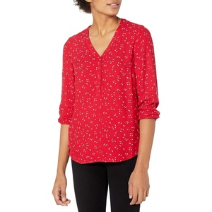 image:imageAmazon Essentials womens 34 Sleeve Button Popover Shirt LooseFit VNeck BlouseRed Leaf