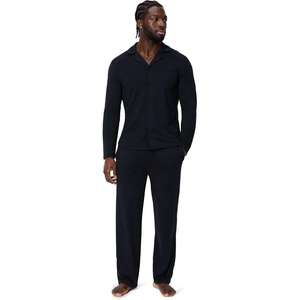 image:imageAmazon Essentials Mens CottonModal Pajama Set Long Sleeve ButtonDown Top with PantsBlack