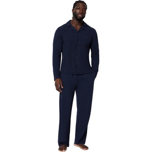 image:imageAmazon Essentials Mens CottonModal Pajama Set Long Sleeve ButtonDown Top with PantsNavy