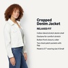 image:imageAmazon Essentials Womens Low Stretch RelaxedFit Cropped Denim JacketWhite