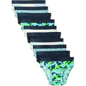 image:imageAmazon Essentials Boys Cotton Jersey Brief Underwear Pack of 10Camoflage Dinosaur Stripes