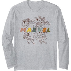 image:imageAmazon Essentials Marvel Avengers HandDrawn Multi Hero Collage Long Sleeve TShirtHeather Grey