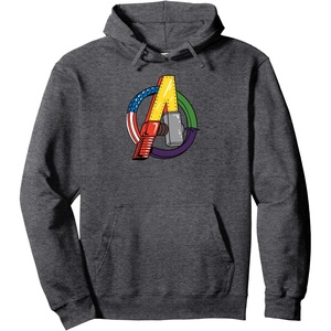 image:imageAmazon Essentials Marvel Avengers Multi Hero Logo Collage Pullover HoodieDark Heather Grey