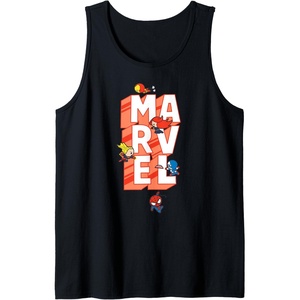 image:imageAmazon Essentials Marvel Block Letters With Five Tiny Super Heroes Tank TopBlack
