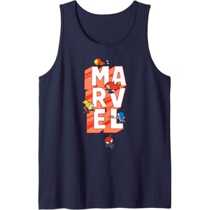 image:imageAmazon Essentials Marvel Block Letters With Five Tiny Super Heroes Tank TopNavy Blue