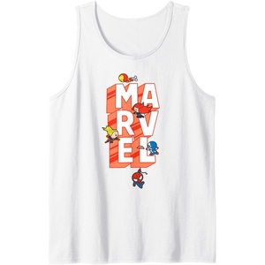 image:imageAmazon Essentials Marvel Block Letters With Five Tiny Super Heroes Tank TopWhite
