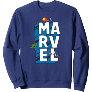 image:imageAmazon Essentials Marvel Block Letters With Three Tiny Super Heroes SweatshirtNavy Blue