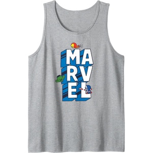 image:imageAmazon Essentials Marvel Block Letters With Three Tiny Super Heroes Tank TopHeather Grey