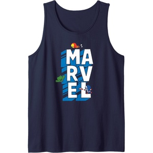 image:imageAmazon Essentials Marvel Block Letters With Three Tiny Super Heroes Tank TopNavy Blue
