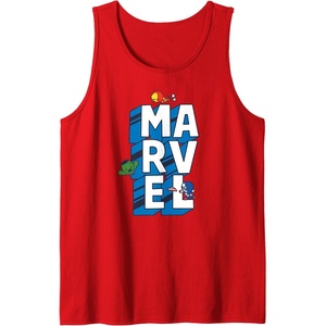 image:imageAmazon Essentials Marvel Block Letters With Three Tiny Super Heroes Tank TopRed