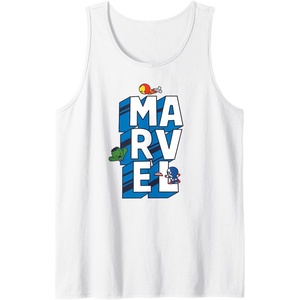 image:imageAmazon Essentials Marvel Block Letters With Three Tiny Super Heroes Tank TopWhite