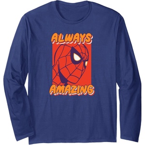 image:imageAmazon Essentials Marvel SpiderMan Always Amazing Boxed Portrait Long Sleeve TShirtNavy Blue