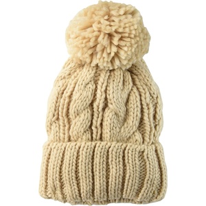 image:imageAmazon Essentials Womens Chunky Cable Beanie with Yarn PomWarm Beige