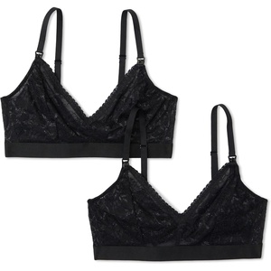 image:imageAmazon Essentials Womens Maternity amp Nursing Bralette All over stretch Lace VNeck Pack of 2Black