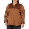 image:imageAmazon Essentials Womens RegularFit Satin Button Down Shirt Available in Plus SizeDark Chestnut Brown  Leopard