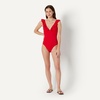 image:imageAmazon Essentials Womens Ruffle VNeck OnePiece SwimsuitBright Poppy Red