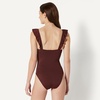image:imageAmazon Essentials Womens Ruffle VNeck OnePiece SwimsuitDeep Brown