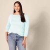 image:imageAmazon Essentials Womens SlimFit 34 Sleeve Boat Neck Cotton Modal Micro Rib TShirtAqua Blue
