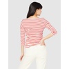 image:imageAmazon Essentials Womens SlimFit 34 Sleeve Boat Neck Cotton Modal Micro Rib TShirtIvory Red Stripe