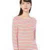 image:imageAmazon Essentials Womens SlimFit 34 Sleeve Boat Neck Cotton Modal Micro Rib TShirtIvory Red Stripe
