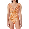 image:imageAmazon Essentials Womens Ruffle VNeck OnePiece SwimsuitRust Orange Abstract Palms