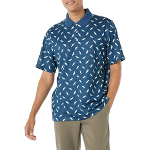 image:imageAmazon Essentials Mens RegularFit QuickDry ShortSleeve Golf Polo ShirtTeal Blue Birds Print