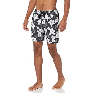 image:imageAmazon Essentials Mens Swim Trunks with Mesh Lining Pockets Drawstring ClosureBlack Hibiscus Flower