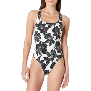 image:imageAmazon Essentials Womens CrissCross Back OnePiece SwimsuitCream Black Floral