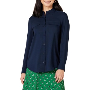image:imageAmazon Essentials Womens Georgette Long Sleeve RelaxedFit Business Casual Office Work Shirt with PocketsNavy