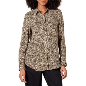 image:imageAmazon Essentials Womens Georgette Long Sleeve RelaxedFit Business Casual Office Work Shirt with PocketsTaupe  Leopard