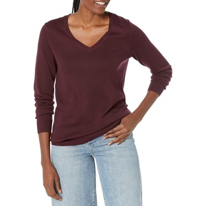 image:imageAmazon Essentials Womens Lightweight LongSleeve VNeck SweaterBurgundy