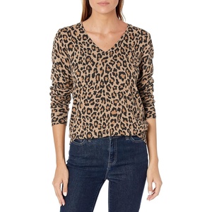 image:imageAmazon Essentials Womens Lightweight LongSleeve VNeck SweaterCamel Heather Animal Print