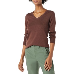 image:imageAmazon Essentials Womens Lightweight LongSleeve VNeck SweaterDark Chestnut Brown Heather