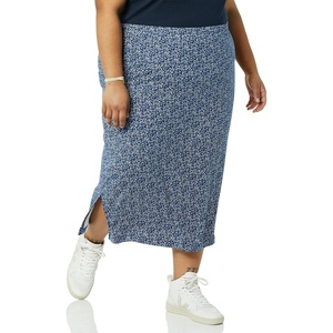 image:imageAmazon Essentials Womens PullOn Knit Midi Skirt with Elastic Waist Stretchy Available in Plus SizeNavy Dots Print